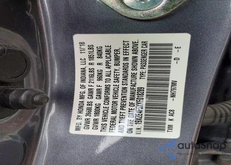 2019 Honda Insight Ex from USA, damaged, VIN 19XZE4F5XKE018289